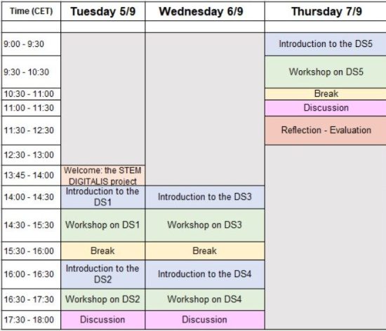 Schedule for the online training event